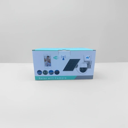 Blue and white packaging box, solar WiFi camera, high-definition night vision, waterproof outdoor monitoring Blue and white packaging box, solar WiFi camera, high-definition night vision, waterproof outdoor monitoring